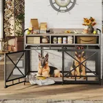 Fulhope Dog Crate Furniture,Wooden Dog Crate End Table,48 Inch Dog Kennel with Drawers,Heavy Duty Dog Crate,Decorative Pet Crate Dog Cage for Indoor 48.2" L x 27.6" W x 35.7" H (Grey)