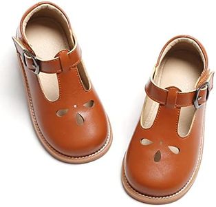 GINFIVE Toddler Little Girls Mary Janes Flats Girls Dress Shoes Kids Shoes, Gx82 - Brown, 8 Little Kid