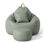 KAM'S LIEU Bean Bag Chair with Footrest & Cushion | Pre-Filled Beans | PVC Leatherette Lounger Sofa | Indoor & Outdoor Bean Bag | 6 Months Warranty Size & Color- (SAGE Green, XXXXXL, Premium)