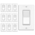 [10 Pack] BESTTEN 3 Way Decorator Wall Light Switch with Wallplates, 15A 120/277V, On/Off Paddle Rocker Interrupter, cUL Listed, White