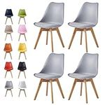 mcc direct Set of 4 Dining Chairs Wooden Legs Soft Cushion Pad Stylish DELUXE Retro Lounge Dining Office EVA (Grey)