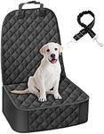 GARELF Dog Front Seat Cover for Cars, Front Seat Cover for Dogs with 1 Elastic Dog Seat Belt, Waterproof Full Protection with Side Flaps Fits All Cars Trucks SUVs (Black, 1pc)