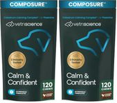 VetriScience Calm & Confident Chews, Composure Clinically Tested Calming & Anxiety Supplement for Dogs, Reduce Stress and Fear, Ideal for Thunderstorms, Fireworks & Travel 120 Count (Pack of 2)