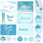 Decorably Thank You Cards with Envelopes & Stickers, Glittery Cards - 24 Pack Light Blue Thank You Cards with Envelopes, Blank Inside Baby Blue Thank You Cards, 6x4in Thank You Cards Blue