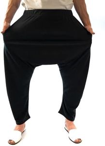 SAVARI | Pantalones Harem Elásticos | Estilo Tailandes | Pantalón Con Bolsillos y Sin Puños | Cintura Elástica | Algodón Reciclado | Largo y Cómodo | Unisex | Negro | Talla M | Tallas Grandes