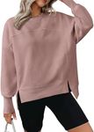 BTFBM Women's Casual Crewneck Sweatshirts 2024 Fall Winter Clothes Long Sleeve Side Slit Workout Fleece Pullover Tops(Grey Pink, X-Large)