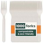 HAAGO 1000 PLA Biodegradable Compostable Cutlery (White) - Eco-Friendly Utensils for Party, Outdoor or Wedding - Heavy Duty 100% All-Natural Materials (200 White Forks)