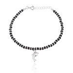 NEMICHAND JEWELS Sterling Silver Nazariya with Black Crystals Fish Charm for Women 92.5% Pure Silver Bracelet for Women (7 inch + Extension)