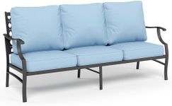 SUNSHINE VALLEY Metal Patio Furniture Sofa with 5.75" Extra Thick Waterproof Cushion, 3-Seater Deep Seating & High-Back Outdoor Couch All Weather Outdoor Seating for Backyard Deck Front Porch, Blue