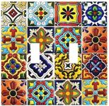 Yellow Vintage Mexican Moroccan Talavera Tile 2 Gang Outlet Light Switch Cover Orange Boho Mosaic Ceramics Tiles Double Toggle Electrical Outlet Covers Decorative Dual Device Switch Face Wall Plate