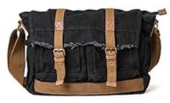 Gootium Canvas Messenger Bag - Vintage Shoulder Bag Frayed Style Satchel, Black