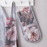 Catherine Lansfield Kitchen Dramatic Floral Cotton Double Oven Glove Grey