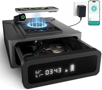 XDeer Smart Biometric Gun Safe for Handgun, 4 Ways Quick Access Fingerprint Gun Safes,Bluetooth App Control, Nightstand Smart Safes Box with Wireless Charging for Phone, Gun Safe Alarm Clock 1pcs
