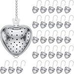 Sumind 50 Pcs Tea Strainer Stainless Steel Tea Ball Infuser Loose Leaf Tea Steeper Tea Interval Diffuser Heart Shape Mesh Tea Filters with Extended Chain Hook for Seasonings Cup Bottle (Silver)