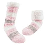 Slipper Socks, Fuzzy Soft Warm Socks Fluffy Stuffers Winter Slipper Scoks for Women (Pink&Grey)