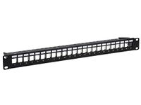 Monoprice 24-Port Blank Keystone Shielded Network Patch Panel, 1U, UL Listed, with Wire Support Bar (TAA), Black