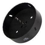 152mm HSS BI-Metal Hole Saw, 35mm Cutting Depth Hole Cutter with Hex Shank Drill Bit Adapter for Wood Cornhole Boards Plastic Drywall, Black