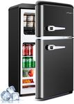 Anypro 3.2 Cu.Ft Compact Refrigerator, Mini Fridge with Freezer, Retro Double Door Small Fridge, 7 AdjustableTemperature Setting, Removable Shelves, Small Refrigerator for Dorm, Office, Bedroom, Black