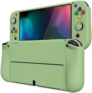 PlayVital ZealProtect Soft Protective Case for Nintendo Switch OLED, Flexible Protector Joycon Grip Cover for Nintendo Switch OLED with Thumb Grip Caps & ABXY Direction Button Caps - Matcha Green