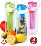 Fruit Infuser Water Bottle 3-pk 25 oz Infused Water Bottle Unique Fun and Healthy Motivational Infusion Rod Reusable Sports Infuser Bottle For Kids And Adults Multi-Color Set-BPA Free- Herevin