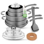 NutriChef, Pots and Pans Set, Cookware Set, Stainless Steel Cookware Set, Includes: Cooking Utensils Set, Steamer, Trivets, Space Saving, Stackable, Induction Cookware, Gray, 17pc