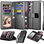 Njjex Galaxy S23 Case, for Samsung Galaxy S23 Wallet Case, [9 Card Slots] PU Leather ID Credit Holder Folio Flip [Detachable] Kickstand Magnetic Phone Cover & Lanyard for Samsung S23 [Black]