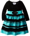 Bonnie Jean Little Girls Black Turquoise Stripe Taffeta Christmas Dress 6