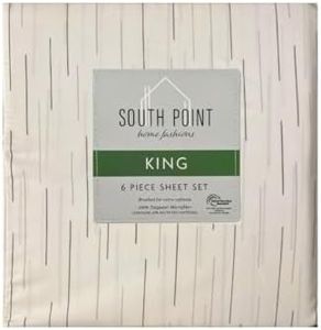 South Point Home Fashions 6-Piece Printed Sheet Set - Queen/King | 17" Extra Deep | Cool, Crisp, Breathable Bed Sheets - Brushed for Softness (Chalk Stripe Grey, King)