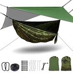 Camping Hammock with Mosquito Net and 3 m * 3 m Tarp, 114 x 54 inch 530 LBS Load Capacity Portable Single Double Hammocks with Straps Accessories for Hiking Travel Outdoor Backpacking Picnic