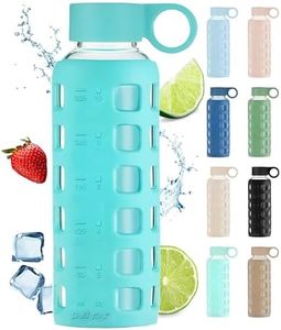 purifyou 40/32/22/12 oz Borosilicate Glass Water Bottles with Volume Markers, Silicone Sleeve, Stainless Steel Lid, Reusable Bottle for Water, Juice, Gym, and Fridge Storage (12oz Aqua Blue)