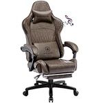 GTPLAYER Gaming Chair, Computer Chair with Footrest and Bluetooth Speakers, High Back Ergonomic Music Gamer Chair, Reclining Game Chair with Linkage Armrests for Adults and Kids (Light Brown)