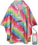 SaphiRose Lightweight Kids Rain Poncho Jacket Waterproof Outwear Rain Coat, Rainbow-horse, 9-13 Years