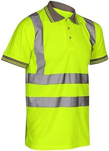 Stylo Online Hi Viz Vis High Visibility Polo Shirt Reflective Tape Safety Security Work Button T-Shirt Breathable Lightweight Double Tape Workwear Top (Yellow Short Sleeve, L)