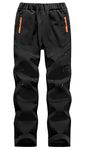 SEAUR - Boys Snow Pants Kids Winter Pants Girls Fleece Lined Softshell Waterproof Hiking Pants Thick Warm Outdoor Trousers Windproof Fishing Climbing - Black