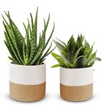 2 Packs Woven Cotton Rope Plant Basket for Indoor Plants, Flower Pot, Rope Plant Basket with Handles, Storage Basket for Towels, Crafts, Magazine, Multi-Purpose Basket 12x12 & 10x10 inch