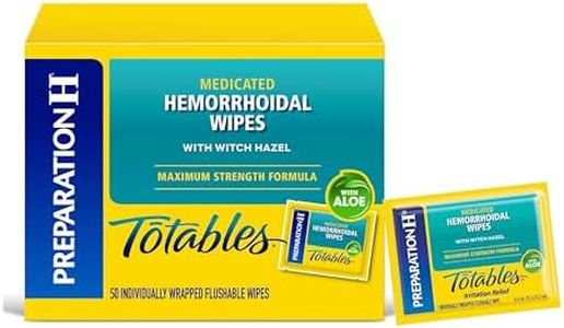 Preparation H (50Count) Flushable Medicated Hemorrhoid Wipes, Maximum Strength Relief with Witch Hazel & Aloe, Irritation Relief Wipes to Go