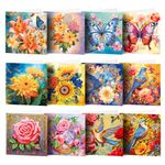 ZUHK 5D DIY Diamond Drawing Holiday Card/Birthday Greeting Cards Kit,Diamond Painting Tools Whit Envelopes,Shaped Drill Greeting Thank You Card Gifts Mosaic Set (Flower E)