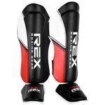 Rex Sports Endurance Shin Guard Instep for Kickboxing, MMA fighting pads, kickboxing shinpads, Muay Thai Leg pads, Rexene Leather Boxing protection for legs (RED, X-Large)