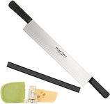 BOLEXINO 15 Inch Double Handle Cheese Knife for Charcuterie, High Carbon Stainless Steel Blade With 5" Black Plastic Handles Use for Cheese, Cakes, Vegetables, Soaps