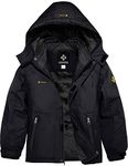 GEMYSE Boy's Winter Waterproof Ski Jacket Mountain Windproof Fleece Coat with Hood (01 Black,12-13 Years,14/16)