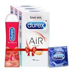 Durex Air Ultra Thin Condoms - 10 Count & Play Lubricant Gel, Saucy Strawberry - 50 ml