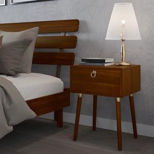 Bme Caden Solid Wood Nightstand/Side Table/End Table, Fully Assembled, with 1-Drawer for Mid Century Bedroom and Living Room, Dark Chocolate