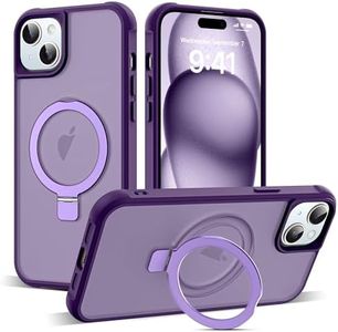 SKYLMW Compatible with iPhone 15 Case with Invisible Magnetic O-Ring Stand Military-Grade Translucent Case for iPhone 15 6.1" [Compatible with MagSafe][Great Grip Feeling], Purple