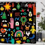 Miyotaa 70s Groovy Christmas Retro Shower Curtain Set 60Wx71H Inches Cute Funky Hippy Kids Xmas Rainbow Trendy Colorful Polyester Waterproof Bathroom Curtain with 12 Hooks