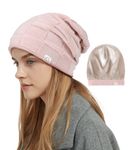 Hat Hut Womens Beanie Satin Lined Beanie Winter Hats for Women Men, Silk Lined Slouchy Beanie Hats Soft Warm Ski Hat Unisex (CA/US, Alpha, One Size, Pink)