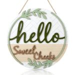 CHDITB Hello Sweet Cheeks 3D Bathroom Sign Decor(11.4"x11.4"), Farmhouse Wooden Bathroom Wall Art Decor with Funny Quote, Rustic Bathroom Decor Wall Sign for Bathtub Restroom Guest Room Toilet