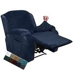 CHELZEN Velvet 4 Piece Recliner Cover Stretch Soft Cover for Recliner Chair Thick Soft Recliner Chair Slipcover (Recliner, Navy Blue)