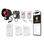 WiFi (2.4 GHz) Security Alarm System 7 Pieces Kit with App Notification, Indoor/Outdoor Siren 120 dB, Water Detector and Security Door Sensors 300 Ft Wireless Rang for House Garage