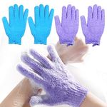 2 Pair Exfoliating Body Gloves Bath Scrub Wash Mitts Skin Massage Sponge Towel Deep Cleansing Dead Skin Brush Scrub Luxury Spa Loofah (blue&lilac)