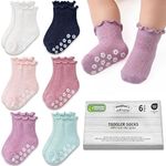 Mother's Choice Organic Cotton Blend Baby Socks 6M–5Y, Non-Slip 6 Pairs Grip Ruffle Socks For Infants & Toddlers, Daily Use (Pastel Pink (1-3 Years))